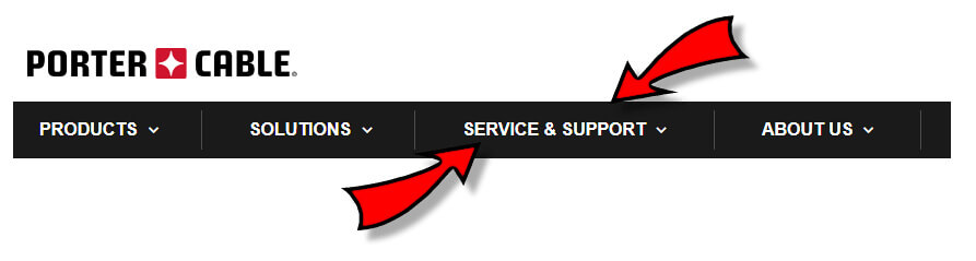 porter-cable service and support link on their menu bar